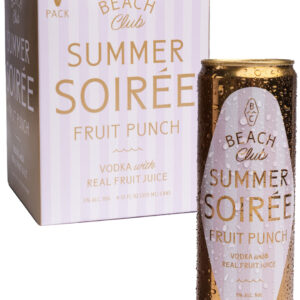 Beach Club Brewing hard seltzer with Real Fruit Juice - Summer Soiree flavor - 4-pack and can.