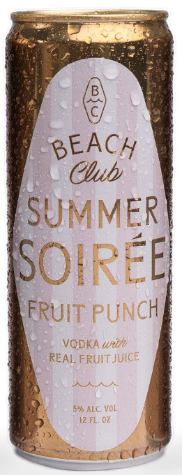 A can of Beach Club "Summer Soiree" Fruit Punch Flavored Hard Seltzer or Spiked Seltzer