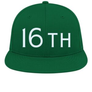 A Green Hat with the Letters "16th" Embroidered on it.