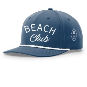 Blue Hat with the Words "Beach Club" embroidered on it.